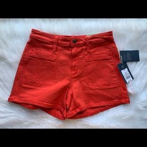 High Rise Midi Shorts Red